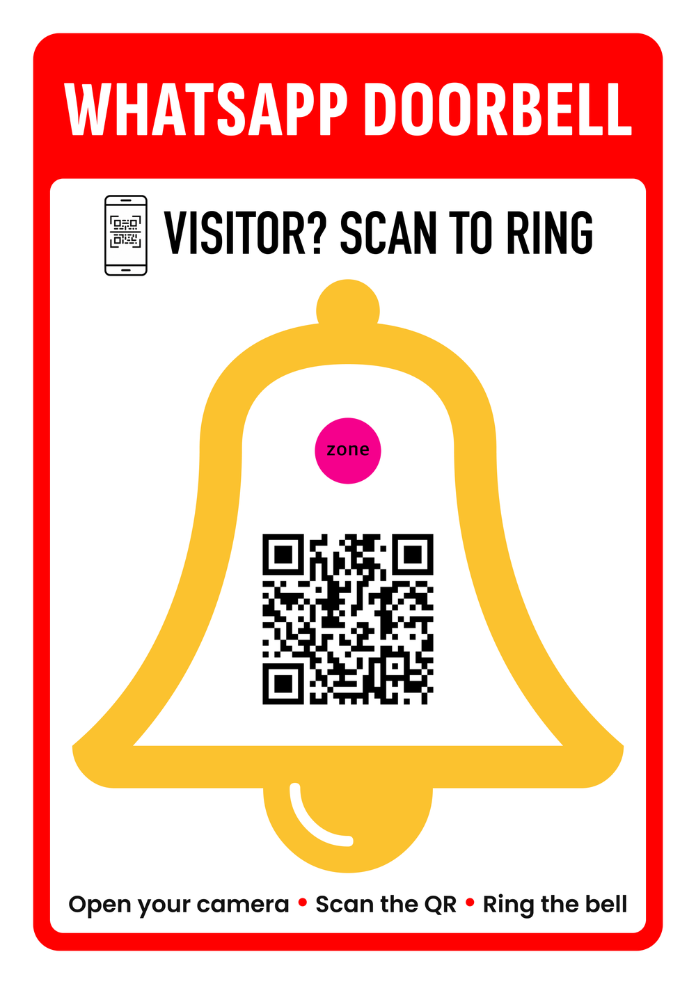 WhatsApp Doorbell QR plate artwork: Visitor? Scan to ring