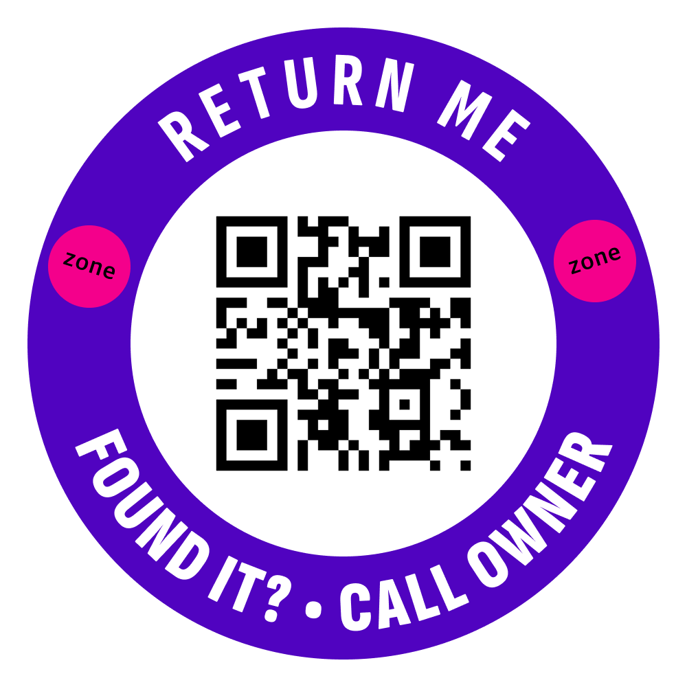 Round Lost & Found QR artwork: Return me, found it? Call owner